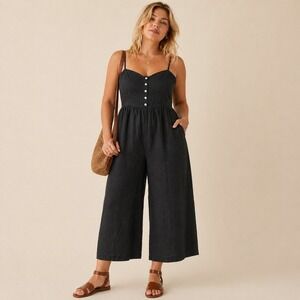 Madewell Linen Cropped Wide Leg Jumpsuit Sz 14W NWT Black